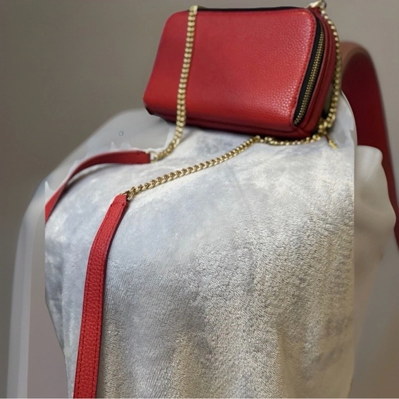 Marc Jacobs The Leather Crossbody Bag Deep Red With Gold Chain Strap - Picture 8 of 13